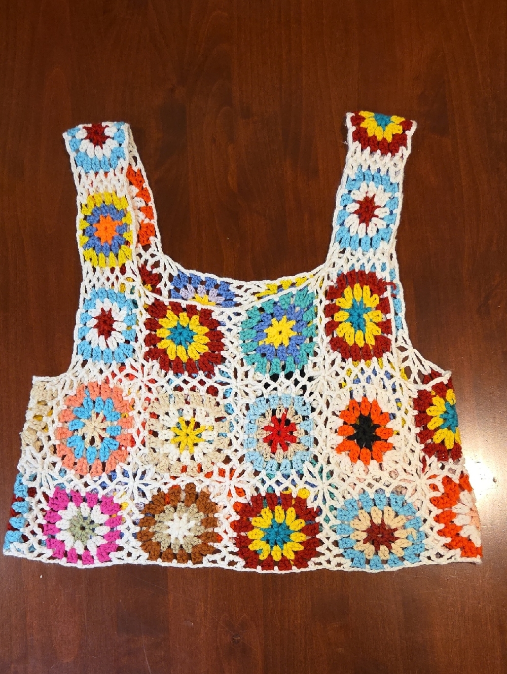 Handmade Crochet Multicolor Tank Top - White Trim